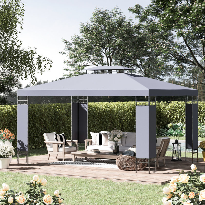 Auvent pour pavillon de jardin 10 po x 13 pi avec double toit, structure en acier, gris