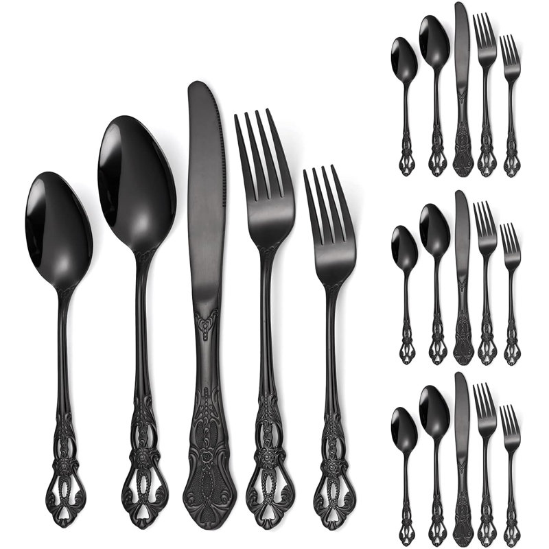 Ensemble de couverts Retro Royal Silverware pour 4 à 20 pièces en acier inoxydable avec un design en relief élégant pour la maison, le restaurant et les occasions spéciales