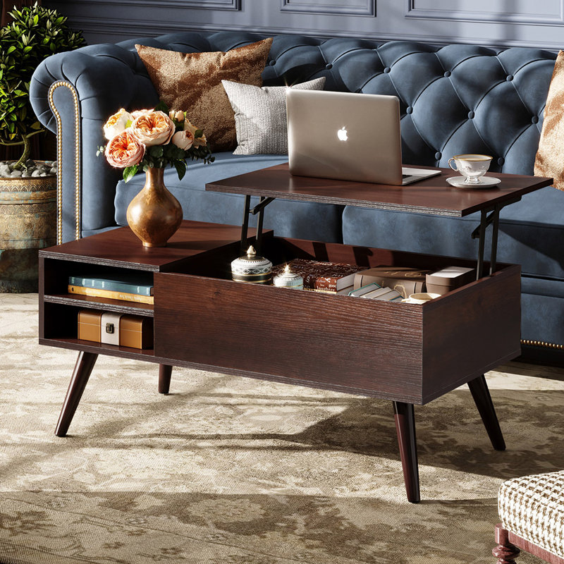Eoghan Lift Top Coffee Table with Storage, Modern Coffee Tables with Adjustable Shelf, Square Wood Coffee Table for Living Room