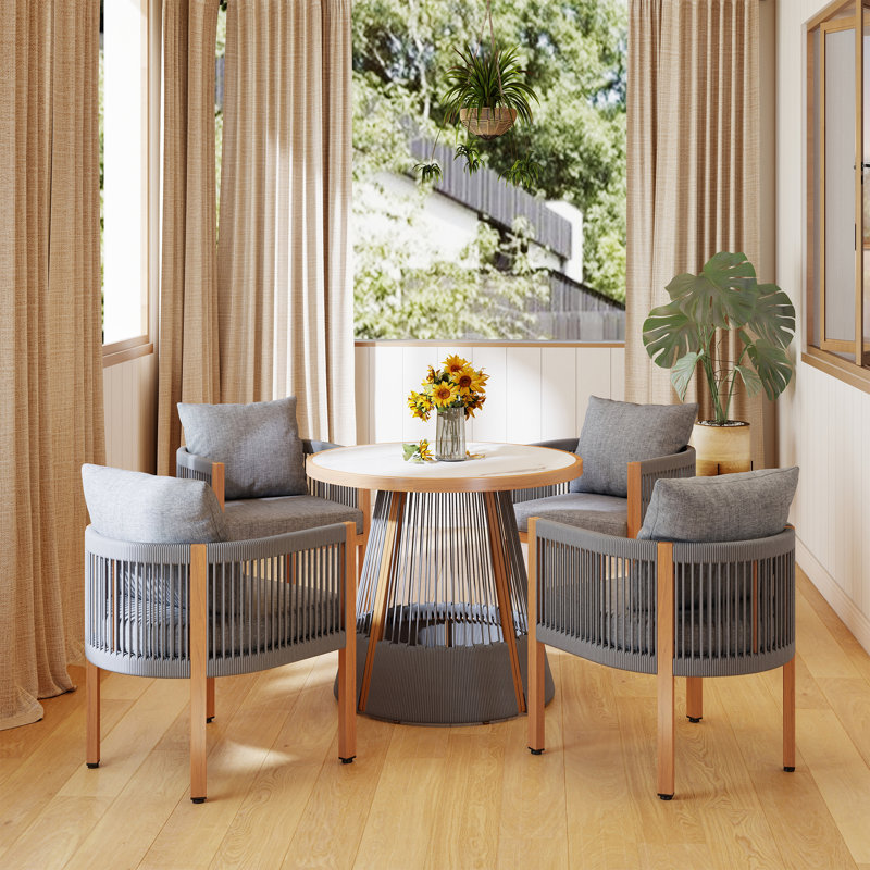 Patio Dining Table Set, Gray, 4