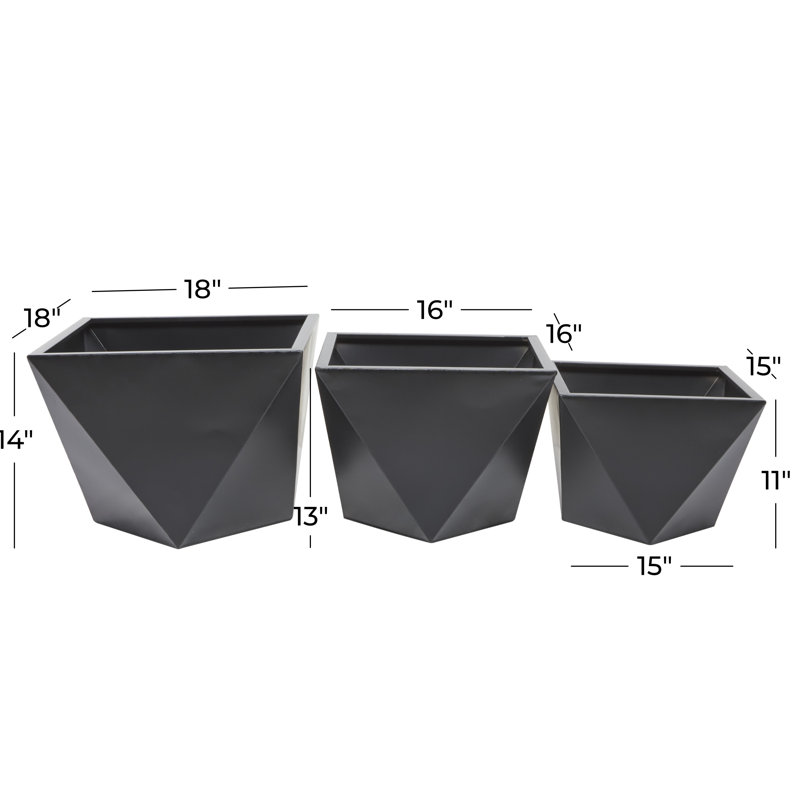 Esma Metal Planter - Set of 3, Black