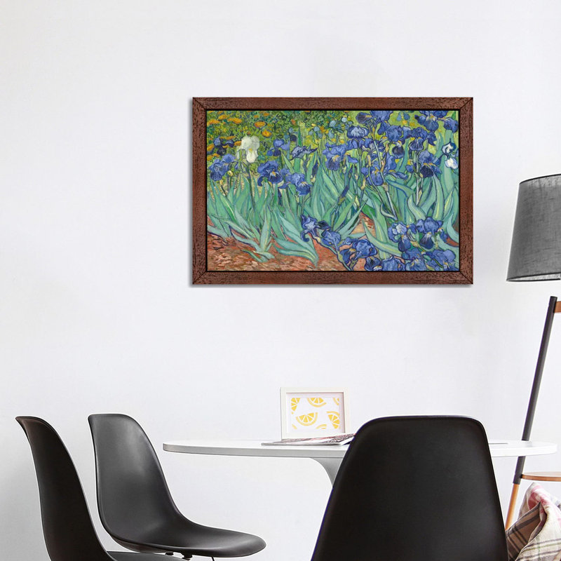 Irises, 1889 by Vincent Van Gogh - Floater Frame Painting on Canvas, 101.6 cm H x 66.04 cm W, Brown Framed