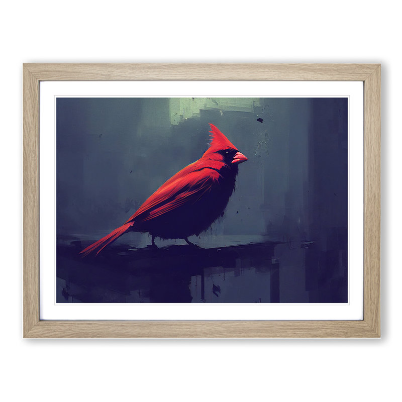 Cardinal Bird Vol.5 - Single Picture Frame Print, 46cm H x 64cm W x 2cm D, Oak Framed