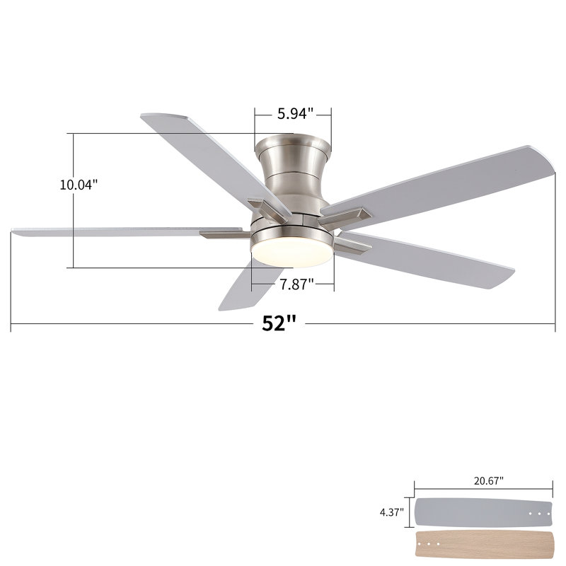 Ventilateur de plafond encastré avec lumière et moteur à télécommande réversible Mordern, Nickel brossé, Nickel brossé