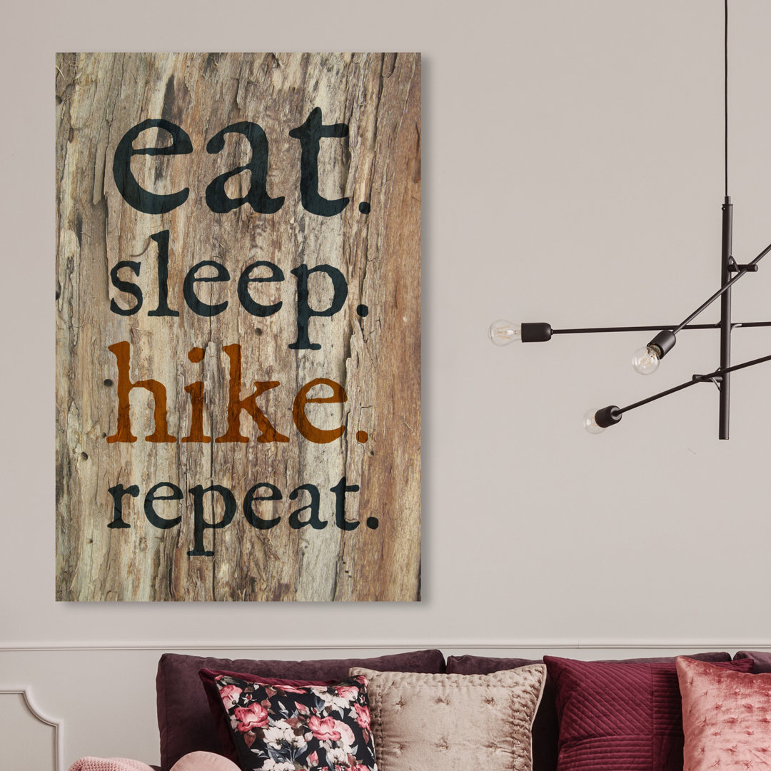 'Eat Sleep Hike Repeat' Typography on Wrapped Canvas