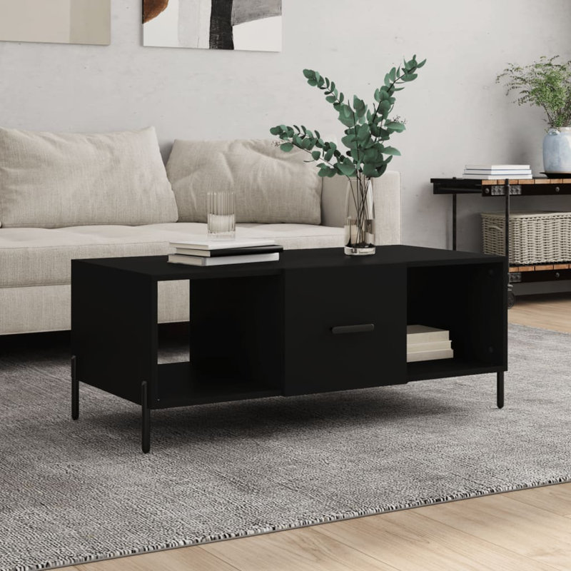 Aunterrio Four Leg Coffee Table with Storage, Black