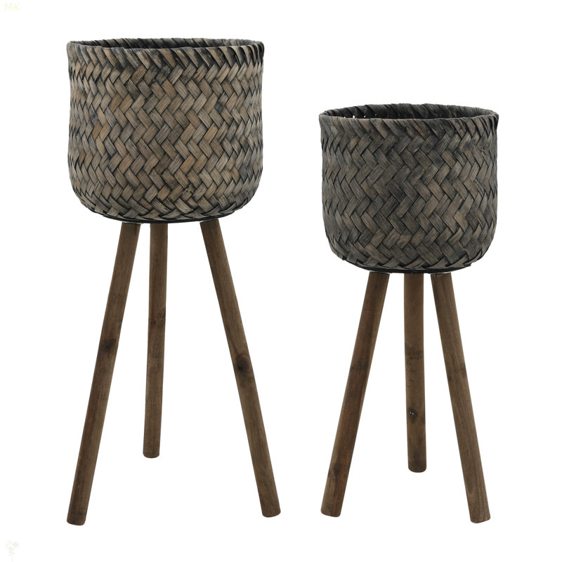 Jardinières en bambou, H 22,97 po x l 12,05 po x P 12,05 po, 2, Brun-noir