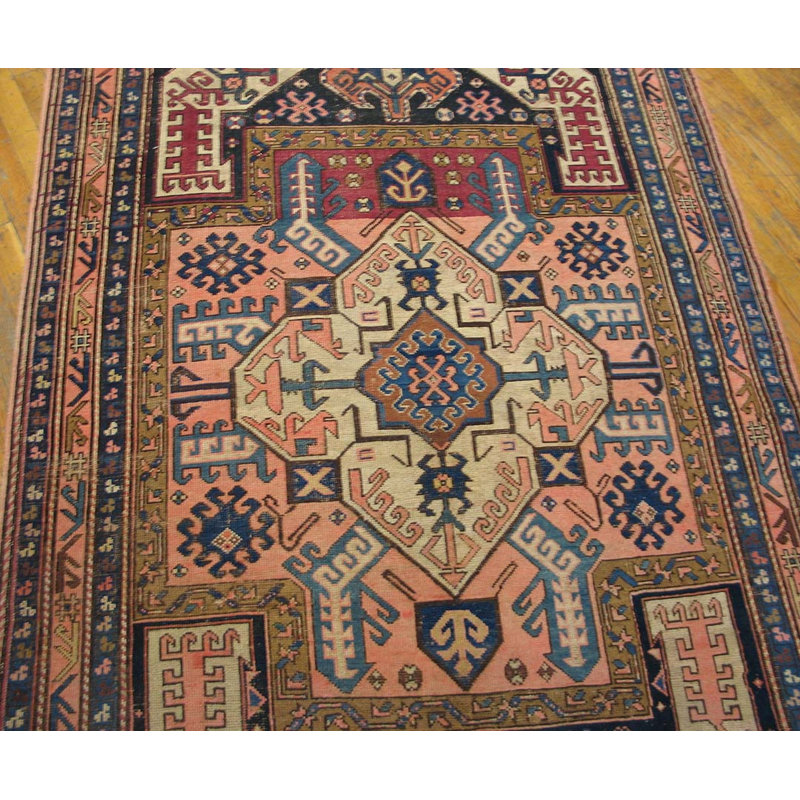 Antique Caucasian Tribal Yastic Design Wool Kazak Rug