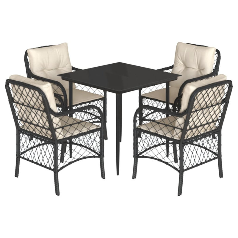 Latitude Run® 3 Piece Bistro Set With Cushions Poly Rattan, Black