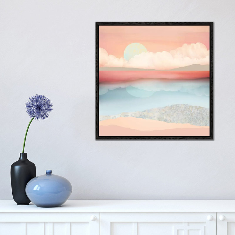 Mint Moon Beach - Print on Canvas, 45.72 cm H x 45.72 cm W, Black Framed