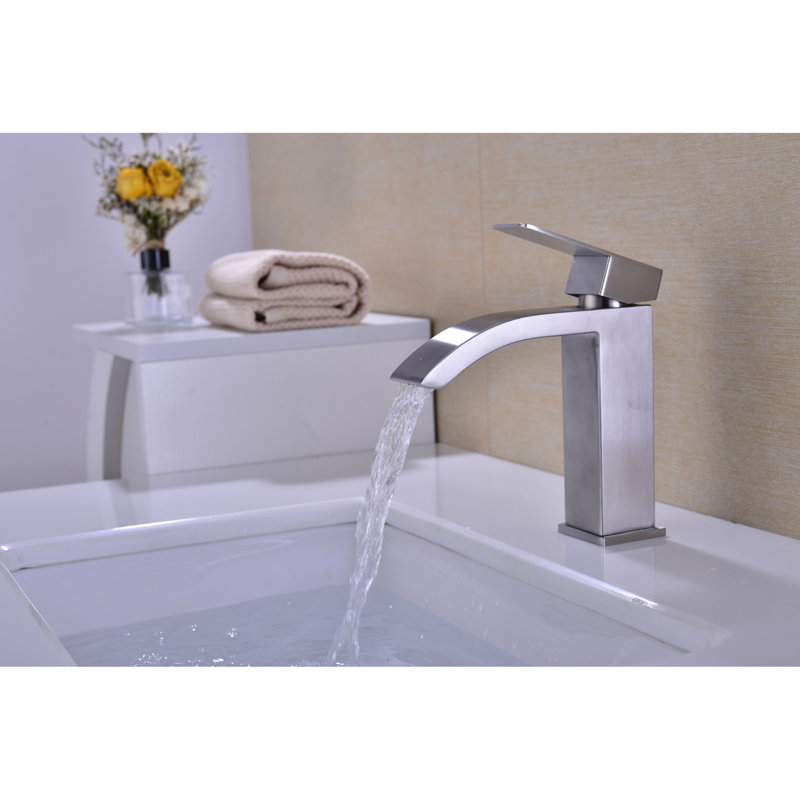 Waterfall Spout Bathroom Faucet With Single Handle And Pop - Up Drain For Overflow Sinks, Rust Finish, Simple Installation Kit Provided Sink Outlet, Adjustment, Overflow, Brushed Nickel, Gentle Effect