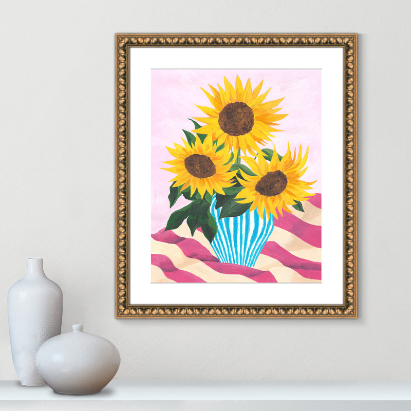 Tournesol couleurs par Violets Print House, L 22,5 po x H 26,5 po, Imprimé mat, Perles de feuilles dorées