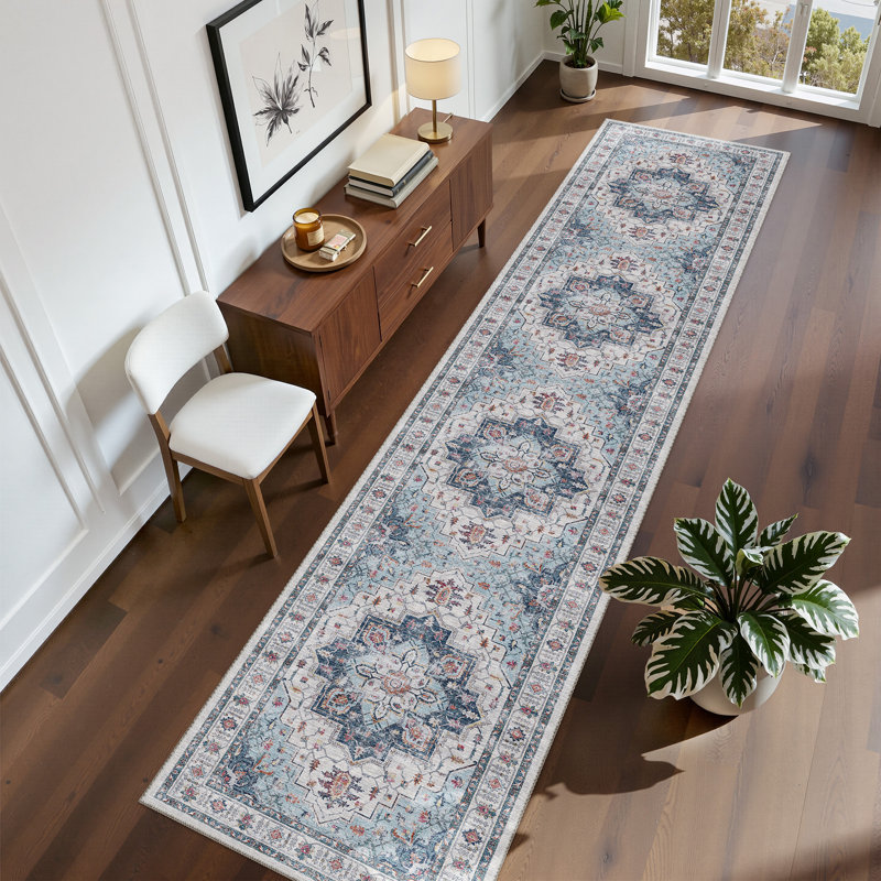 Tapis antidérapant Malila, Tapis de couloir 2 pi x 10 pi, Bleu