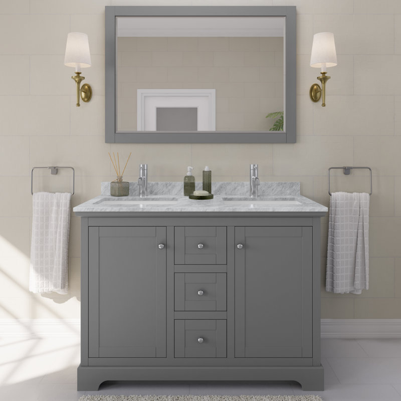 Avery 48'' Double Bathroom Vanity with Marble Top, Dark Gray, Polished Chrome