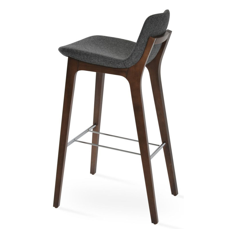 Pera HB Wood Bar & Counter Stool, Bar Stool (29" Seat Height), Dark Grey Wool