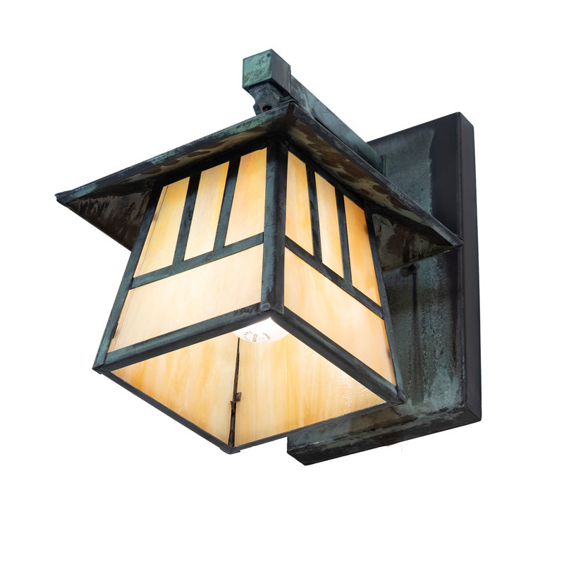 1 - Light Armed Sconce, Craftsman Verdigris, 11.5" H x 8" W x 11" D, Beige