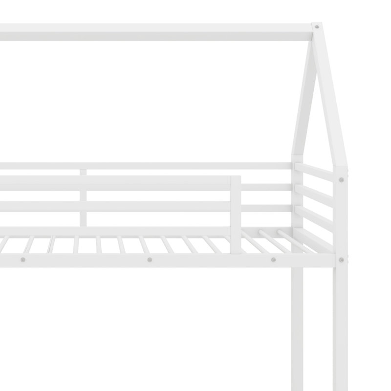 House Bunk Bed With Built-In Ladder, White