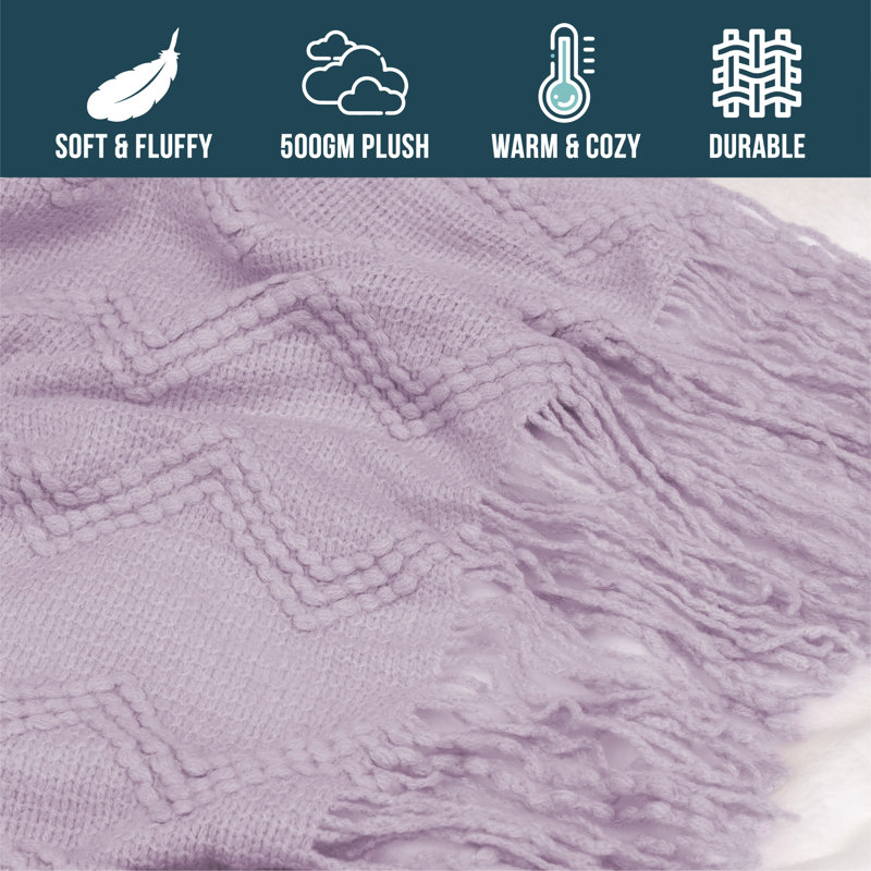 Lavender Purple Knitted Fleece Reversible Throw Blanket