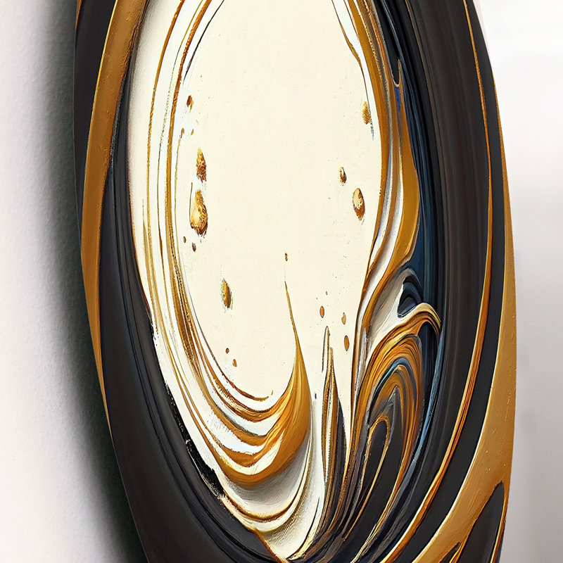 «Gold Glamour Circle 1 I», art mural rond en marbre abstrait sur métal, L 36 po x H 36 po