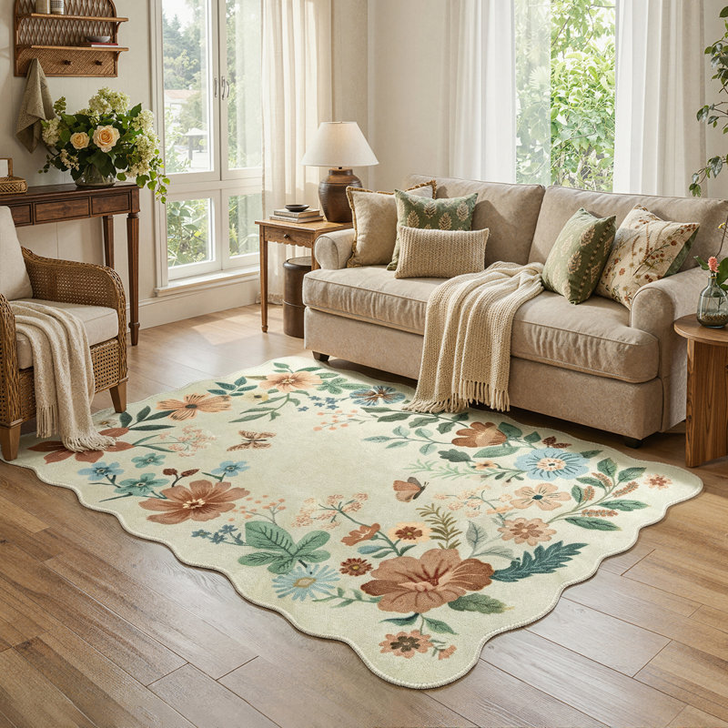 Garbrand Machine Washable Floral Farmhouse Area Rug with Non-Slip Backing for Living Room, Dining Room, Bedroom
