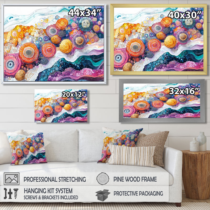 Harger abstrait, oursin et corail paysage I - oursin, art mural, H 30 po x l 40 po, Brun, Impression encadrée flottante