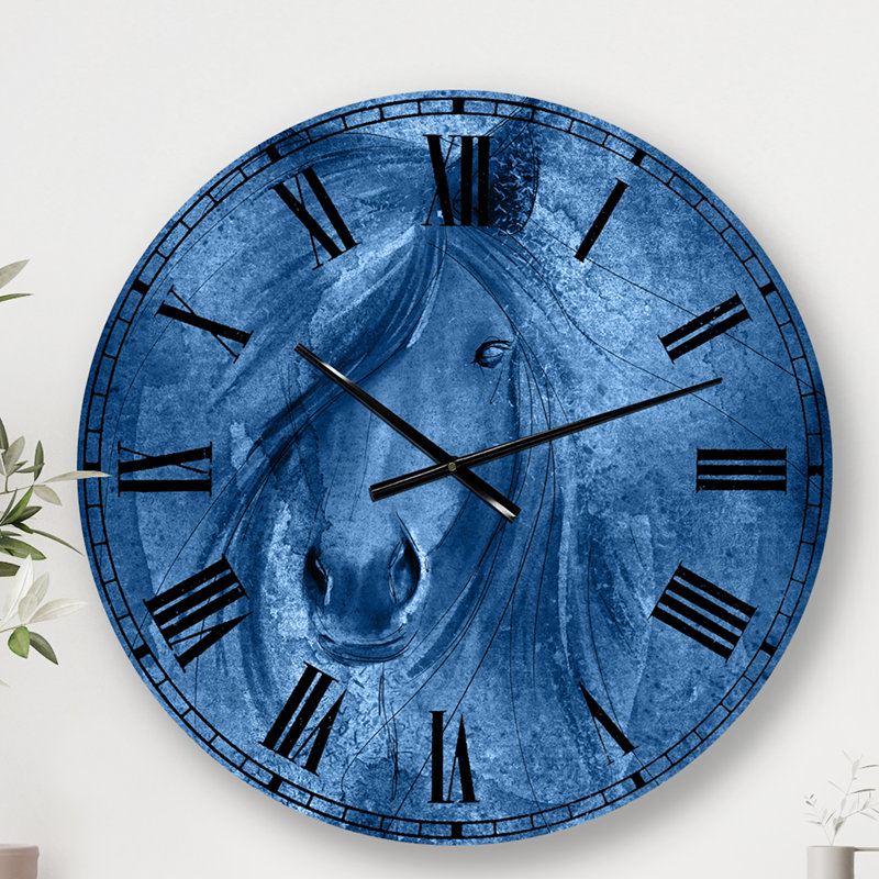 Farmhouse Horse IV - Horloge murale Farmhouse, Moyen, Bleu