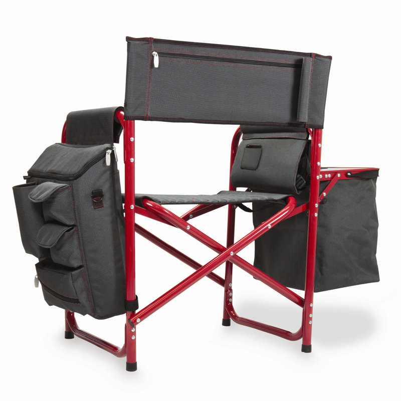 Outdoor Fusion Camping Chair with Side Table and Soft Cooler, Dark Gray with Red