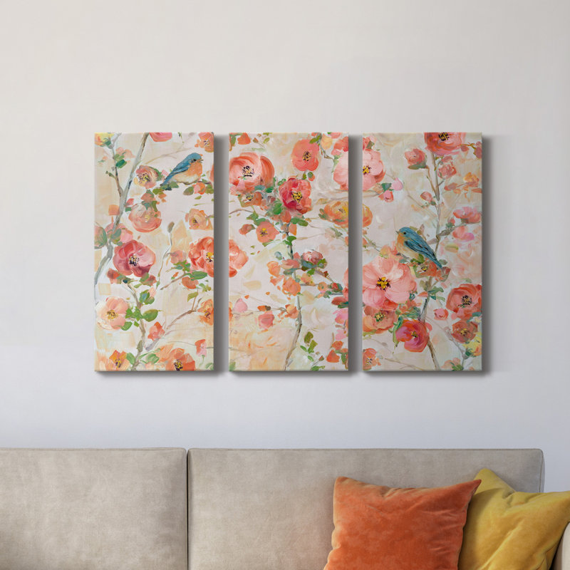 Bluebirds and Blossoms - Ensemble de 3 toiles tendues, H 12 po x l 24 po x P 1 po