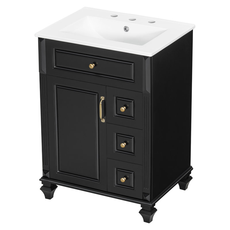 Ensemble de meuble-lavabo traditionnel 24 po avec plateau en céramique 24 po, Noir