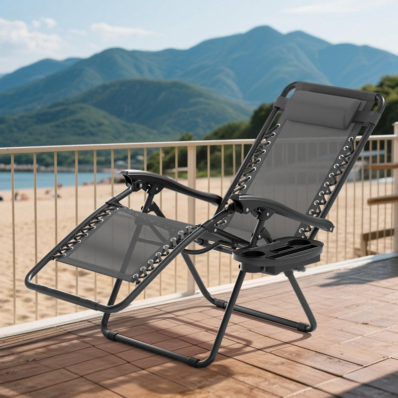 Morena Folding Zero Gravity Lounge Chair with Headrest, Footrest, and Cup Holder, Outdoor Beach Recliner for Patio and Camping