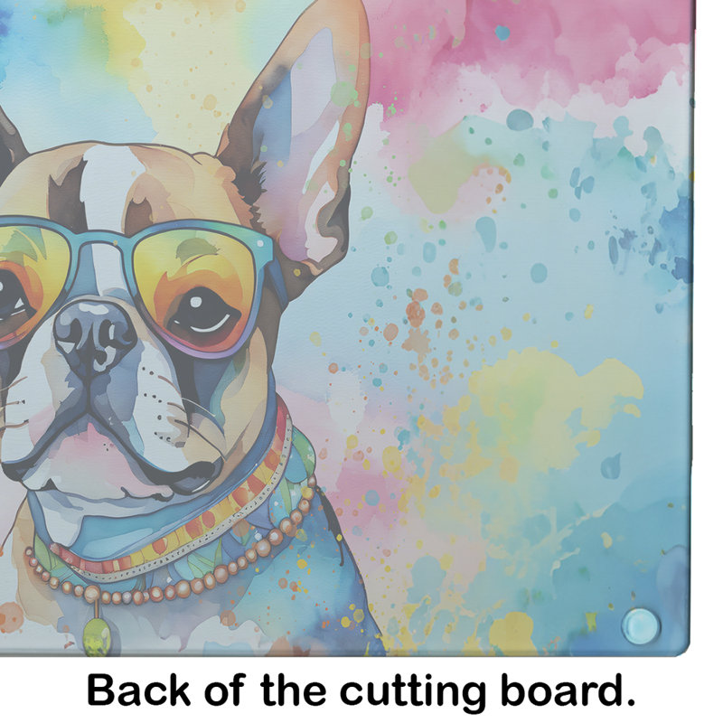 Grande planche à découper en verre Boston Terrier Hippie Dawg