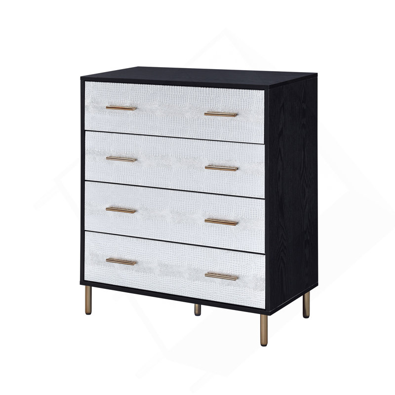 Commode 4 tiroirs noire et argentée