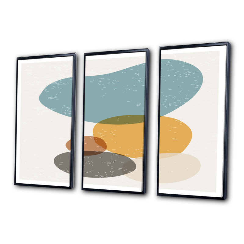 «Minimal Elementary and Geometric Compostions», impression sur toile encadrée 3 pièces, Cadre noir