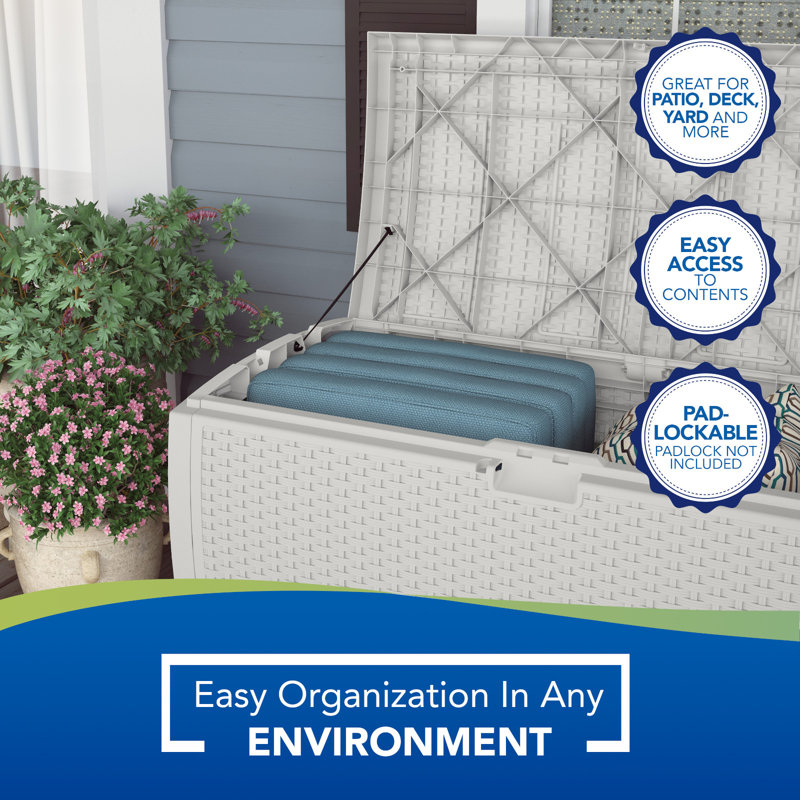 Suncast 50'' W 99 Gallons Water Resistant Resin Lockable Deck Box in White