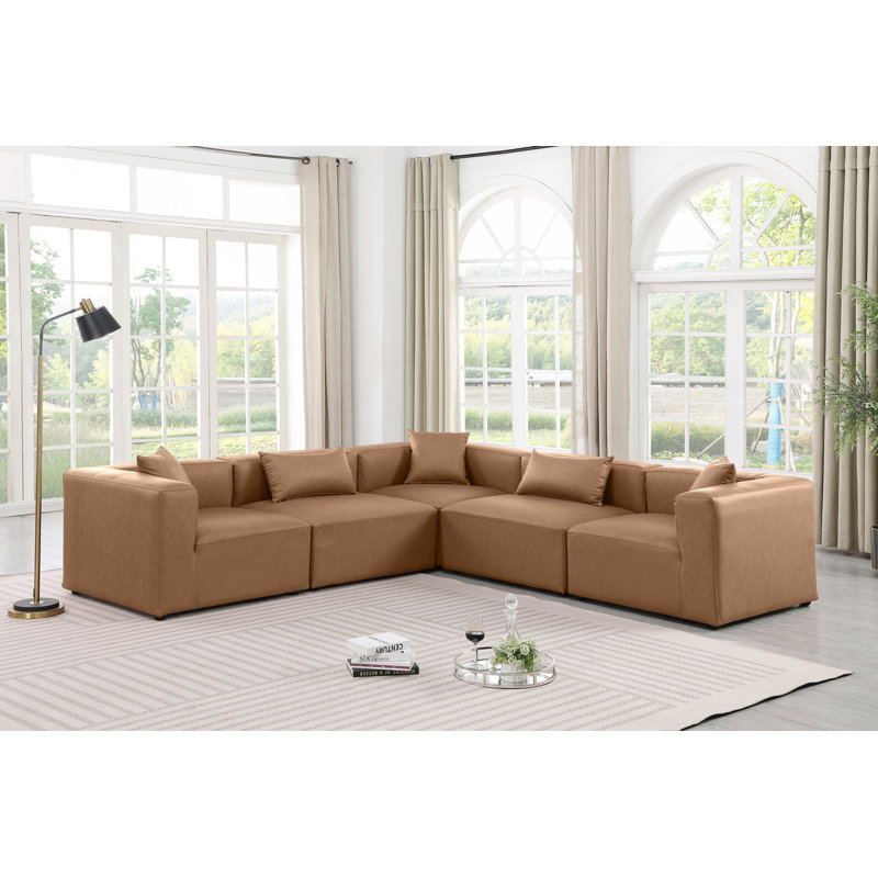 Houswerth Upholstered L-Shaped Sectional Reversible, Brown Vegan Leather
