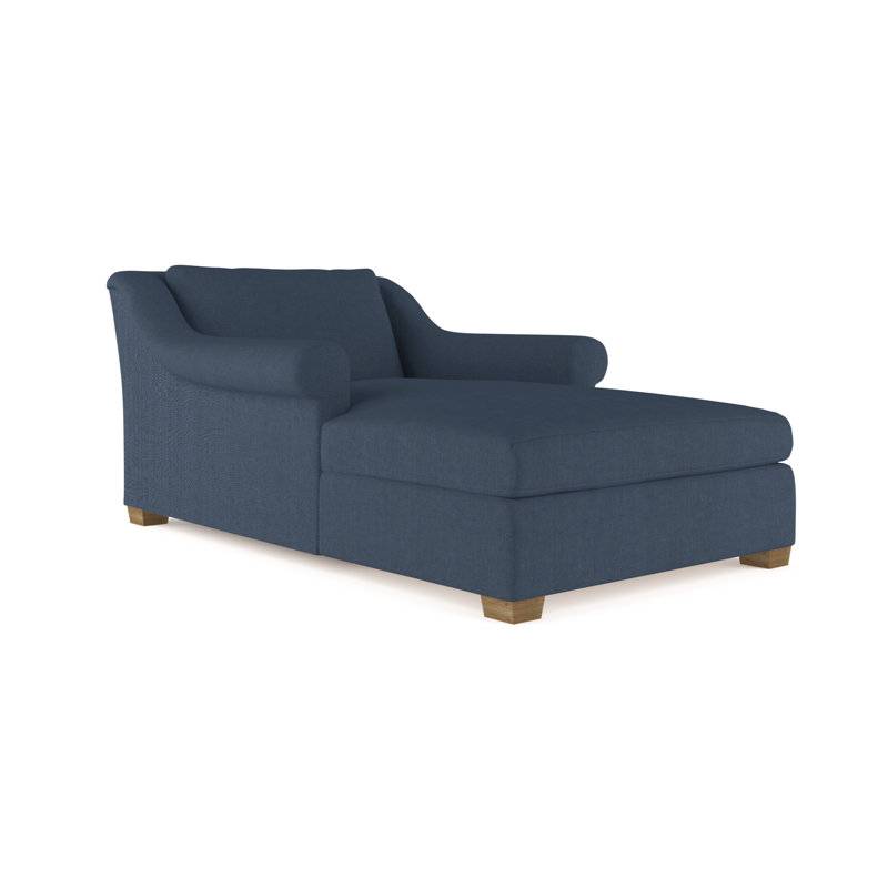Thompson Chaise Lounge, Plush Velvet Blue Print, Weathered