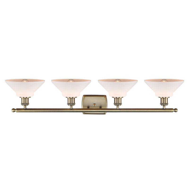Éclairage pour meuble-lavabo 4 lumières à intensité variable en laiton antique Willson, DEL, Blanc mat
