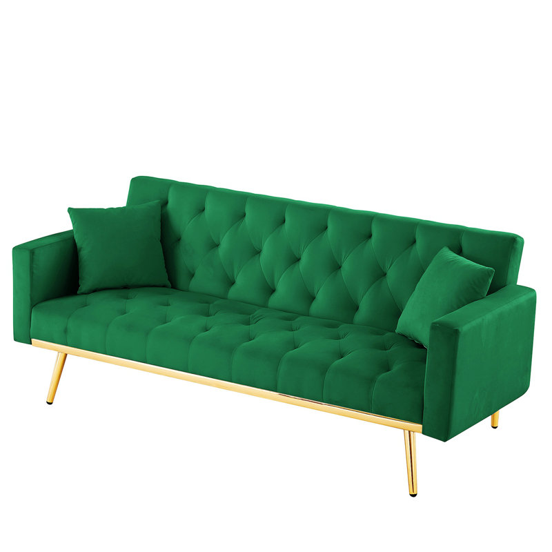 Canapé-lit simple à dossier capitonné de 73,2 po de largeur, Velours vert