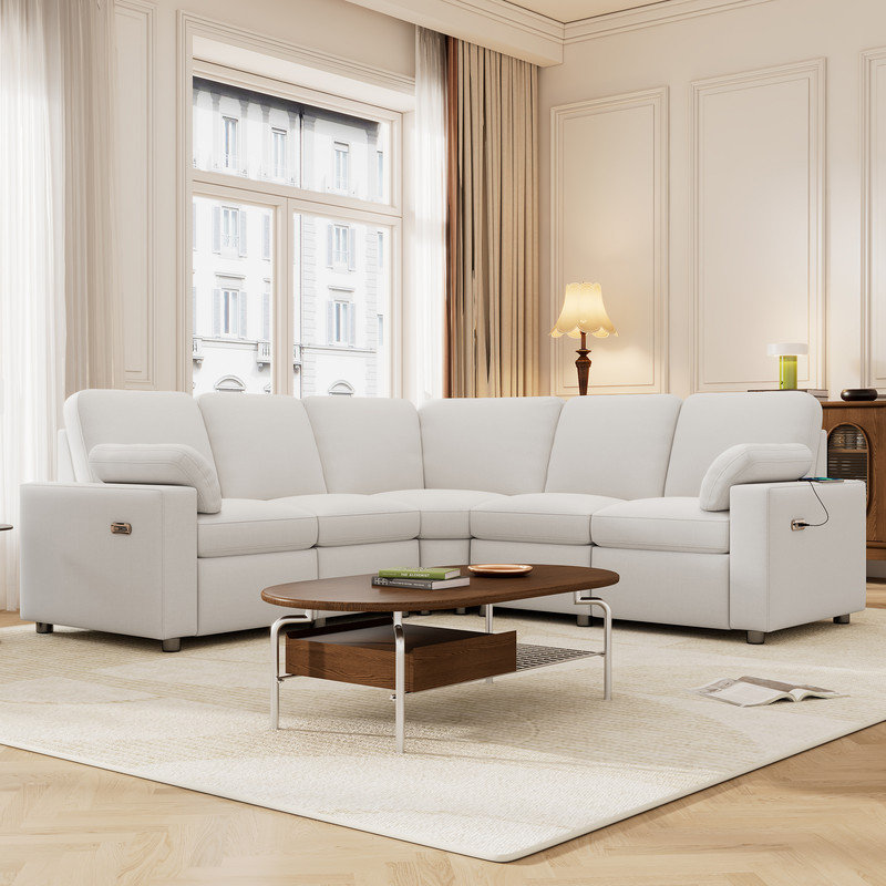 Canapé modulaire 3 pièces rembourré, Lin beige