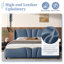 Grand lit plateforme avec tête de lit à oreilles et pied de lit ondulé, lit moderne sans sommier, bleu antique-1453966474-1453966478