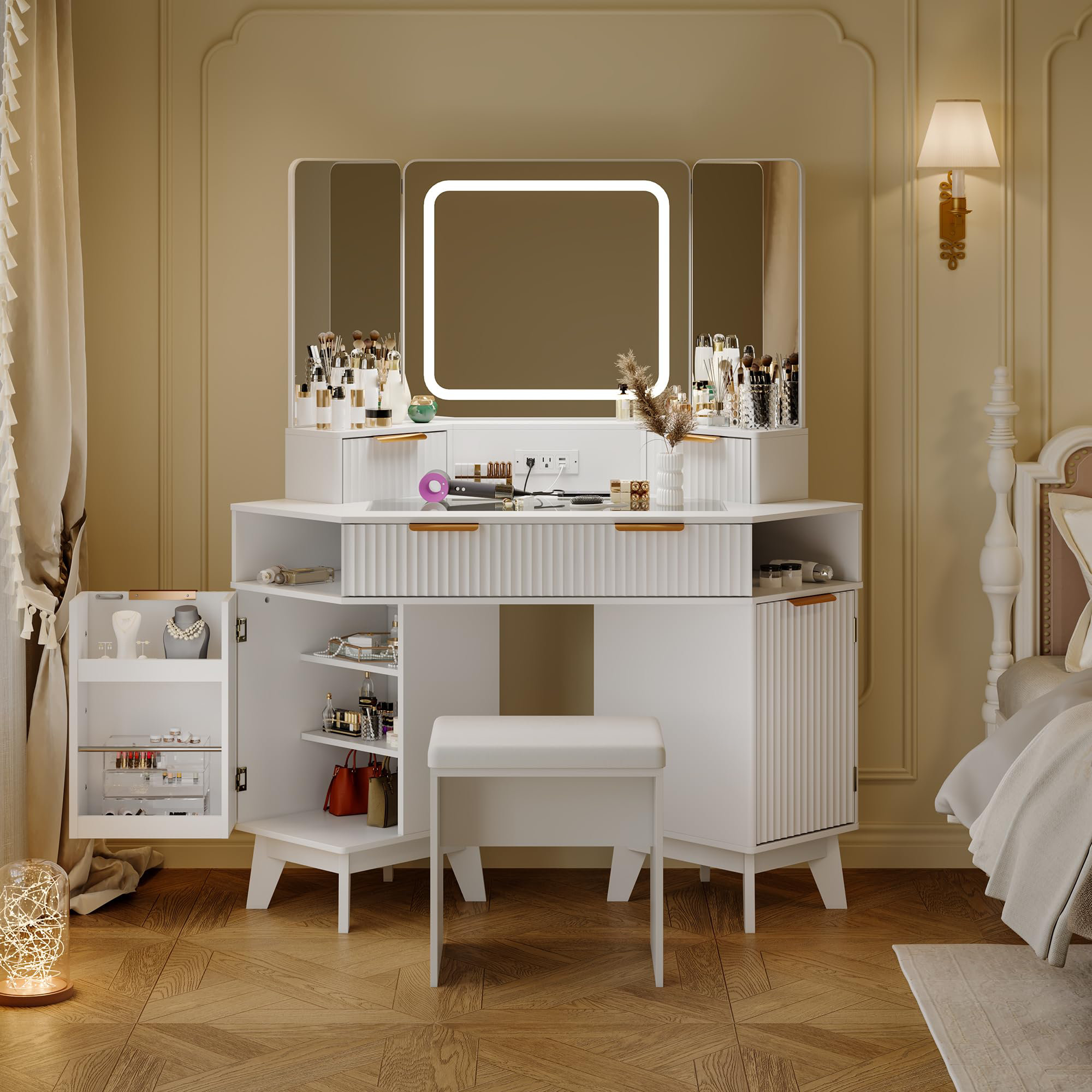 Wrought Studio Corner Makeup Vanity Desk, Modern Vanity Desk with HD