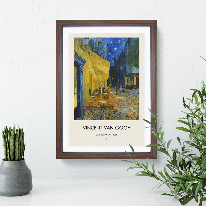 Cafe Terrace at Night by Vincent Van Gogh - Picture Frame Art Prints, Walnut, 36cm H x 27cm W x 2cm D