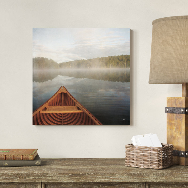 Calm Waters Canoe I, H 20 po x l 20 po, Noir, Impression encadrée avec passe-partout