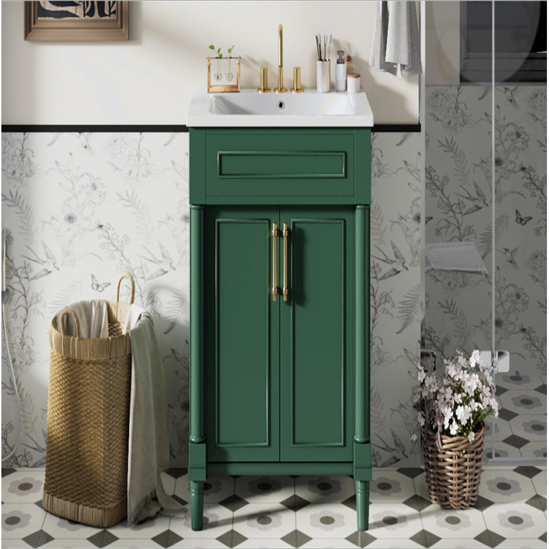Meuble-lavabo 24 po avec lavabo intégré en céramique, meuble-lavabo simple avec 2 portes et meuble-lavabo simple pour petite et moyenne salle de bain
