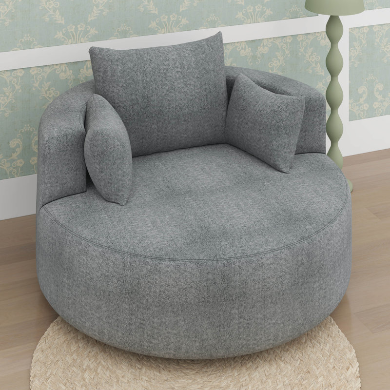 Fauteuil demi-tonneau pivotant à 360 °, siège d'appoint rond moderne et confortable avec siège extra large et profond, Gris