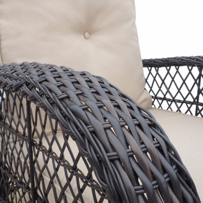 Chaise berçante de jardin, chaise berçante d'extérieur en rotin avec résine tressée à la main toutes saisons, mobilier de détente pour patio avec structure en métal thermolaqué pour la cour arrière, porche