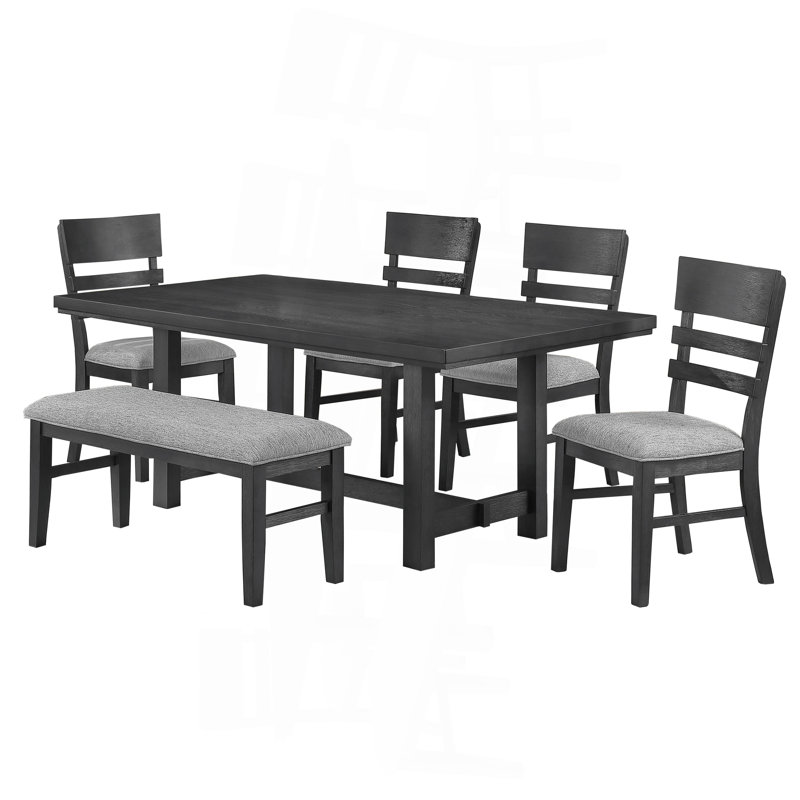 Table de salle à manger fonctionnelle gris anthracite et placage de bois massif