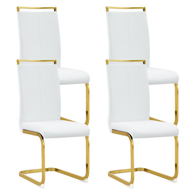 Modern High-Back Faux Leather Cantilever Dining Chair