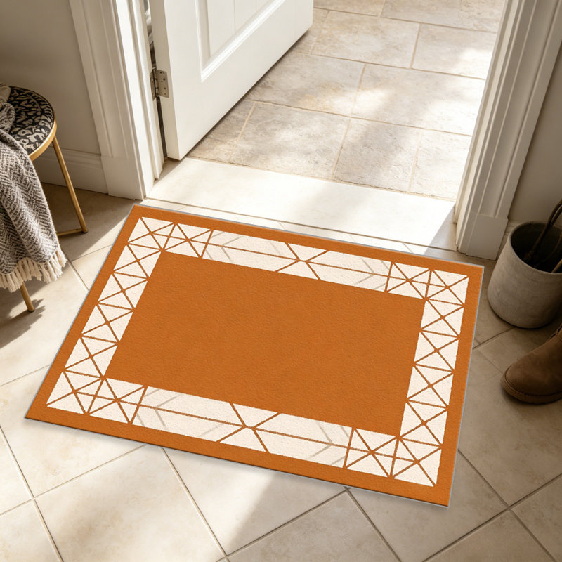 Orange Geometric Border carpet-easy to clean, machine-washable, soft and comfortable; suitable for door mats, kitchens, living rooms, bedrooms, corridors, and laundry areas. Easy to clean, durable carpet for home decoration.