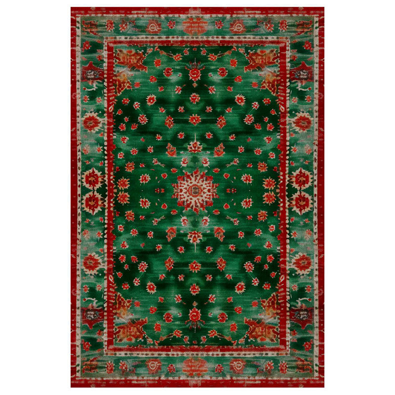 Nouvelle Collection Digital Print Cotton-Polyester Green Oriental Rug, Runner 5'3" x 16'5"
